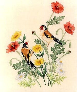 Crossed Wing Collection European Goldfinches 47 bird cross stitch pattern