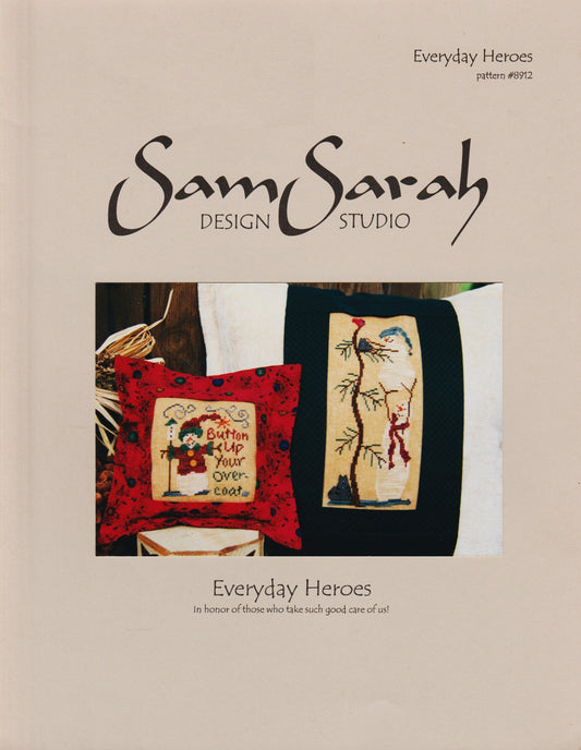 Sam Sarah Everyday Heroes 8912 christmas snowman pillow cross stitch pattern