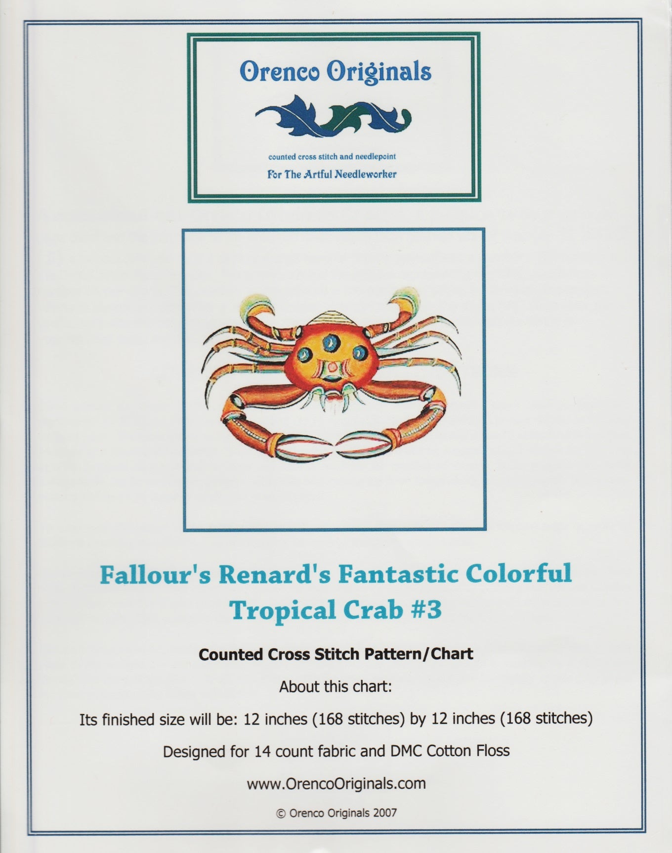 Orenco Fallour's Renard's Fantastic Colorful Tropical Crab 3 cross stitch pattern