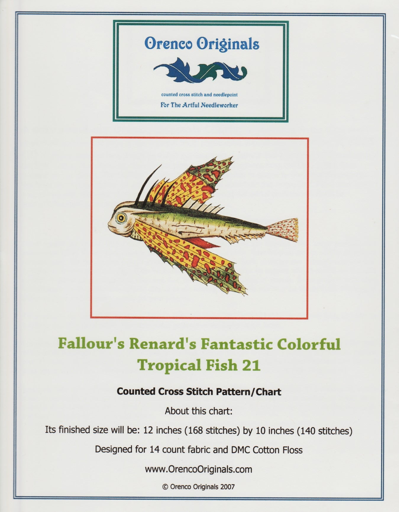 Orenco Fallour's Renard's Fantastic Colorful Tropical Fish 21 cross stitch pattern