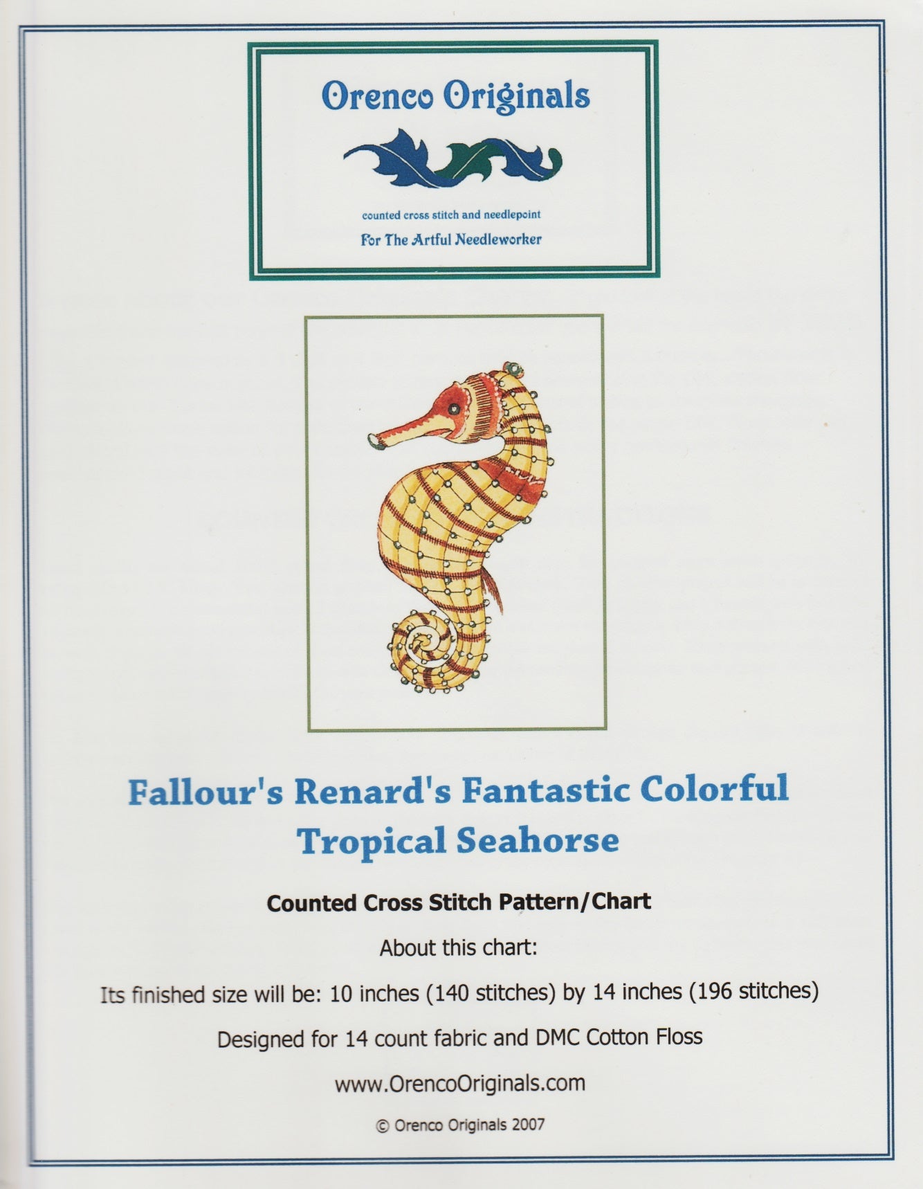 Fallour's Renard's Fantastic Colorful Tropical Seahorse cross stitch pattern