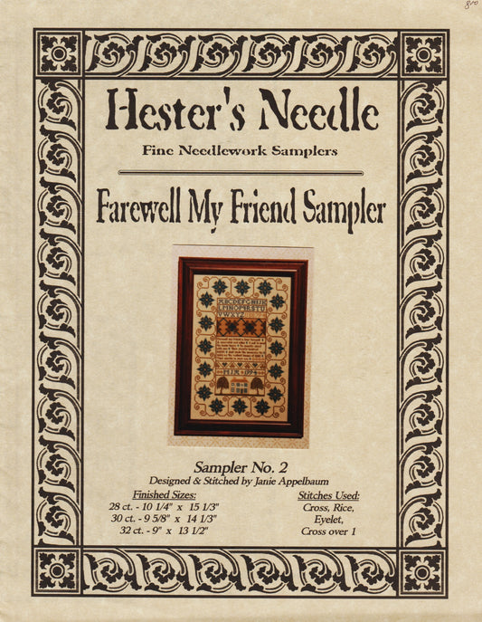 Hester's Needle Farewell My Friend Sampler 2 cross stitch pattern