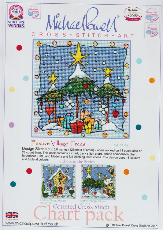 Michael Powell Festive Village Trees CP128 cross stitch pattern