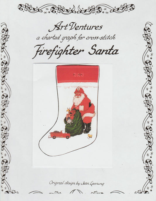 Art Ventures Firefighter Santa christmas cross stitch pattern