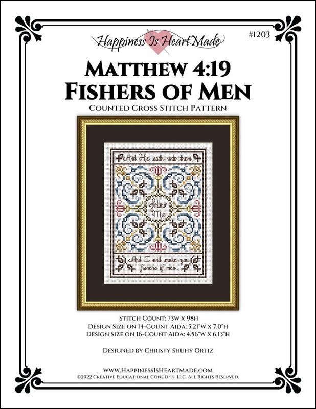 Happiness is Heart Made Fishers of Men Matthew 4:19 1203 religious cross stitch pattern