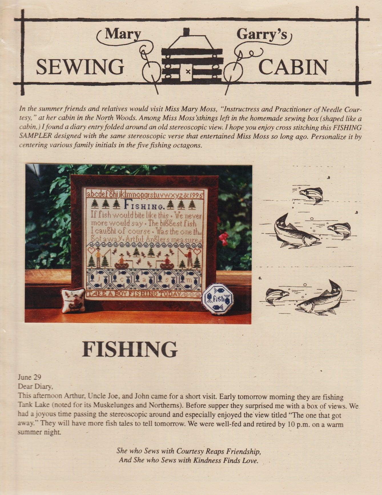 Mary Garry's Sewing Cabin Fishing cross stitch pattern