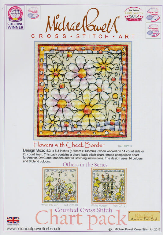 Michael Powell Flowers With Check Border CP117 cross stitch pattern