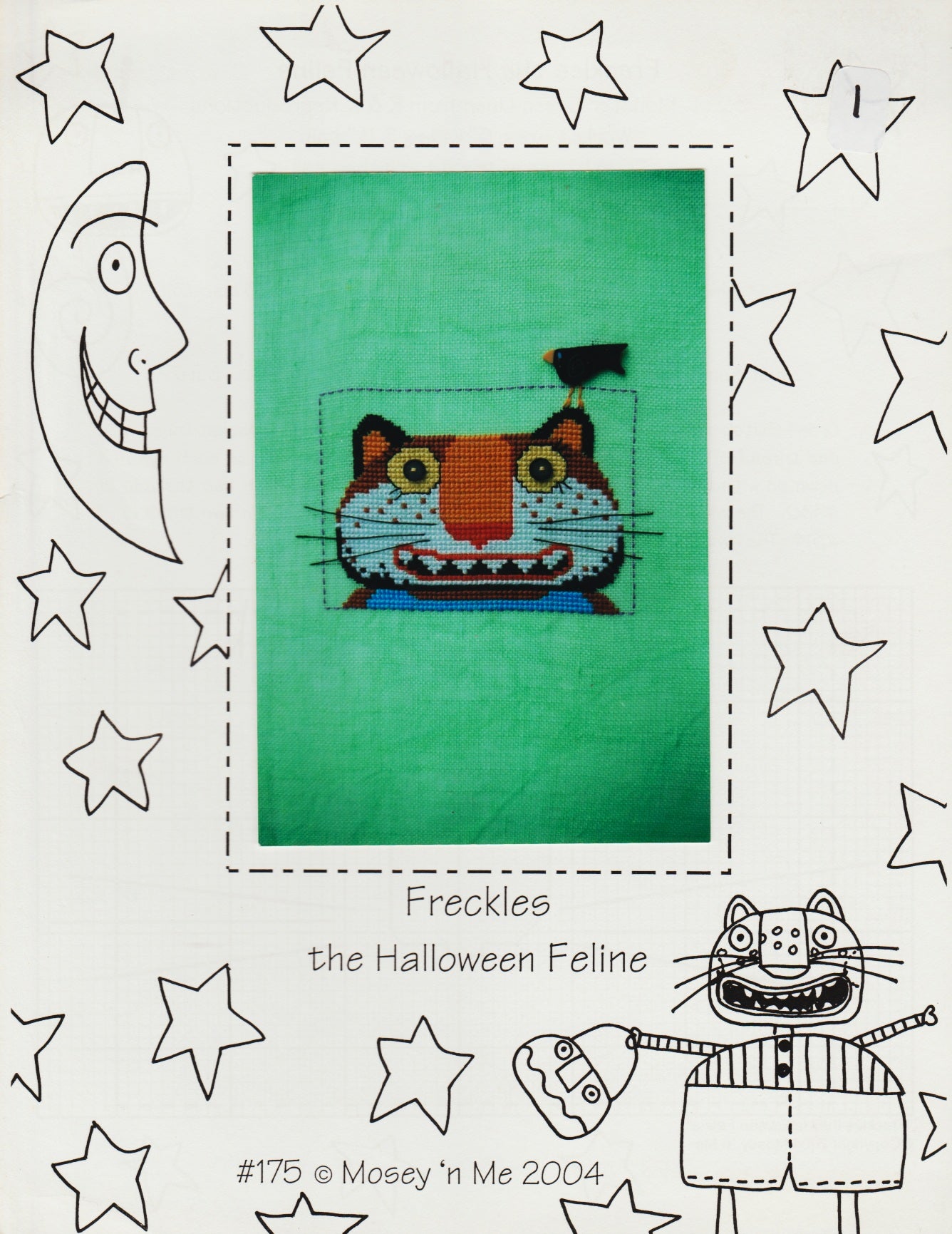 Mosey 'n Me Freckles the Halloween Feline 175 cross stitch pattern