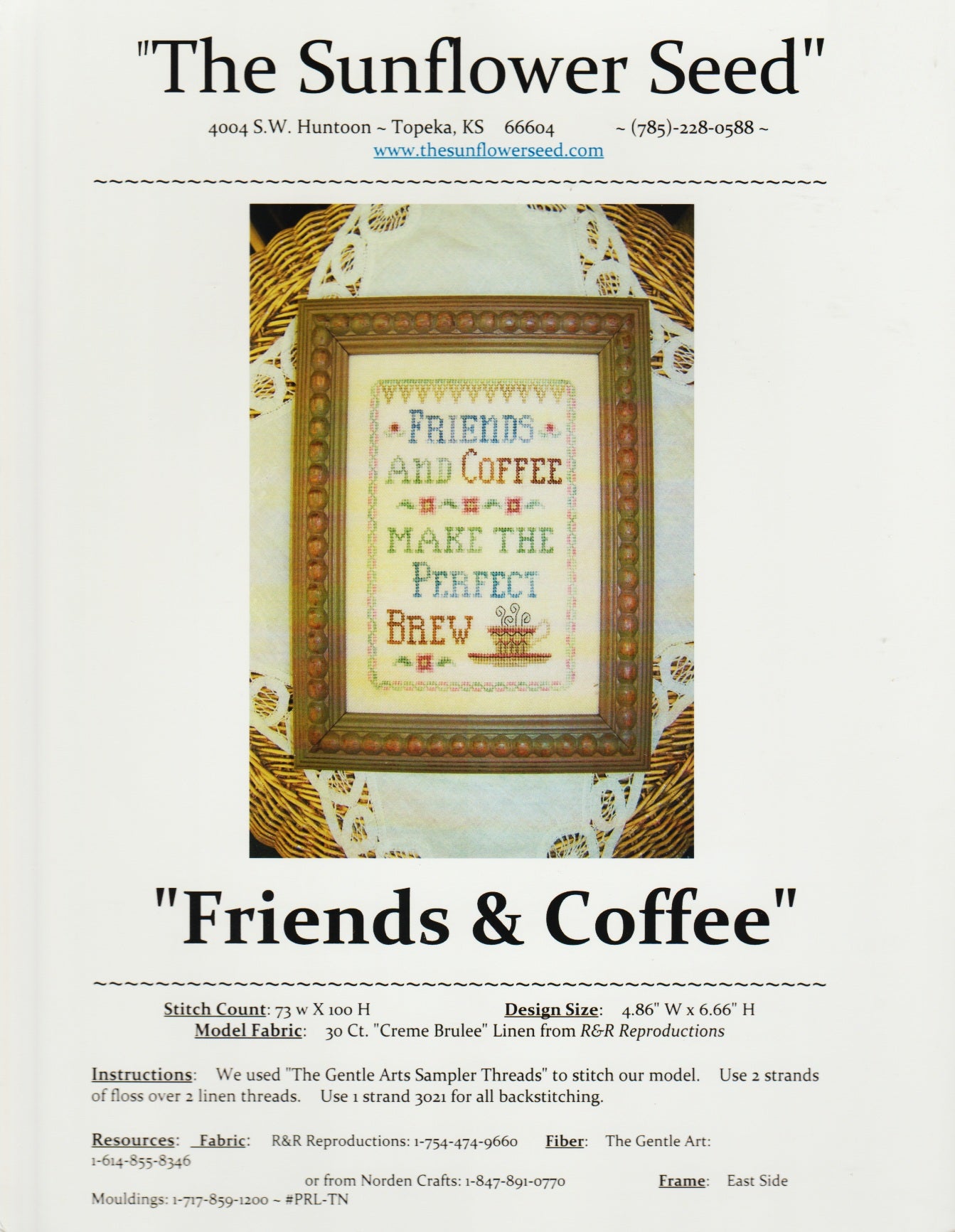 The Sunflower Seed Friends & Coffee cross stitch pattern