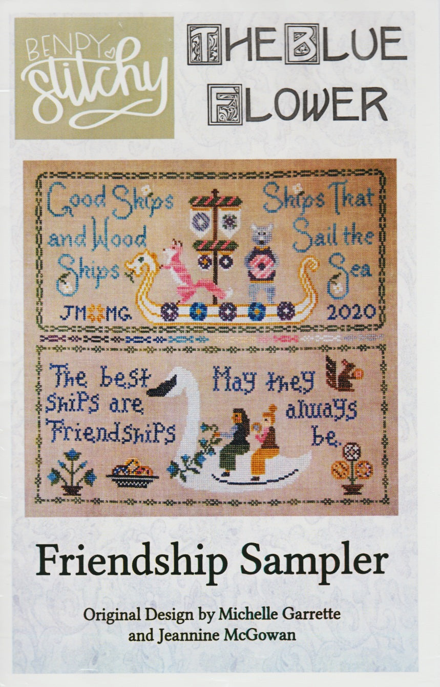 Blue Flower Friendship Sampler cross stitch pattern