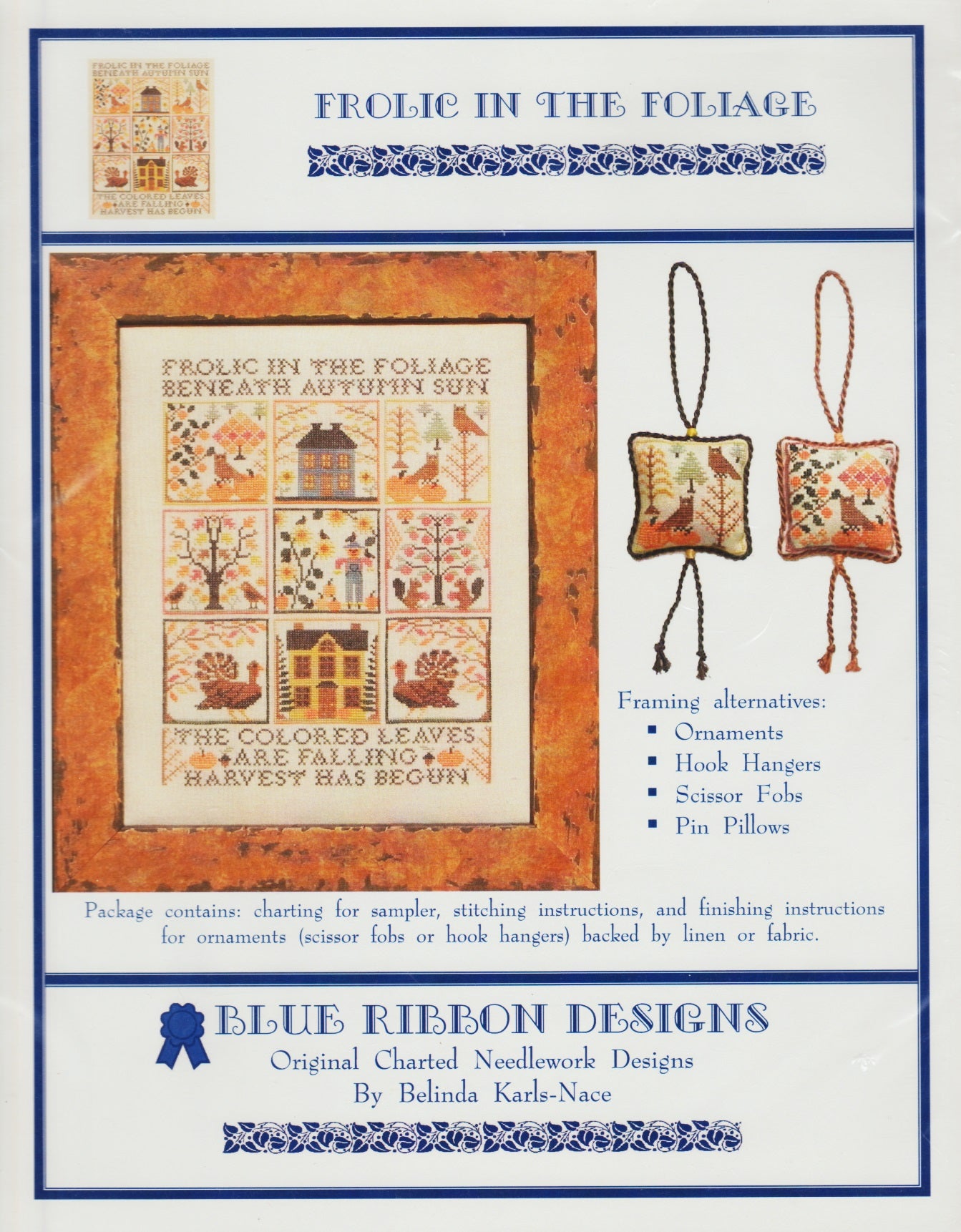 Blue Ribbon Designs Frolic In The Foliage BRD098 thanksgiving cross stitch pattern