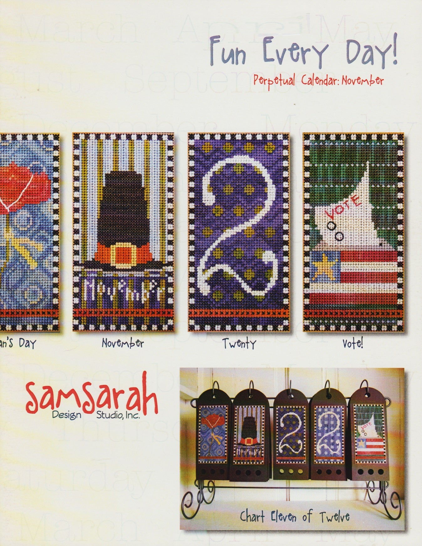 Sam Sarah Fun Every Day: November perpetual calender cross stitch pattern