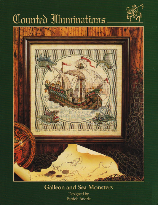 Counted Illuminations Galleon and Sea Monsters cross stitch pattern