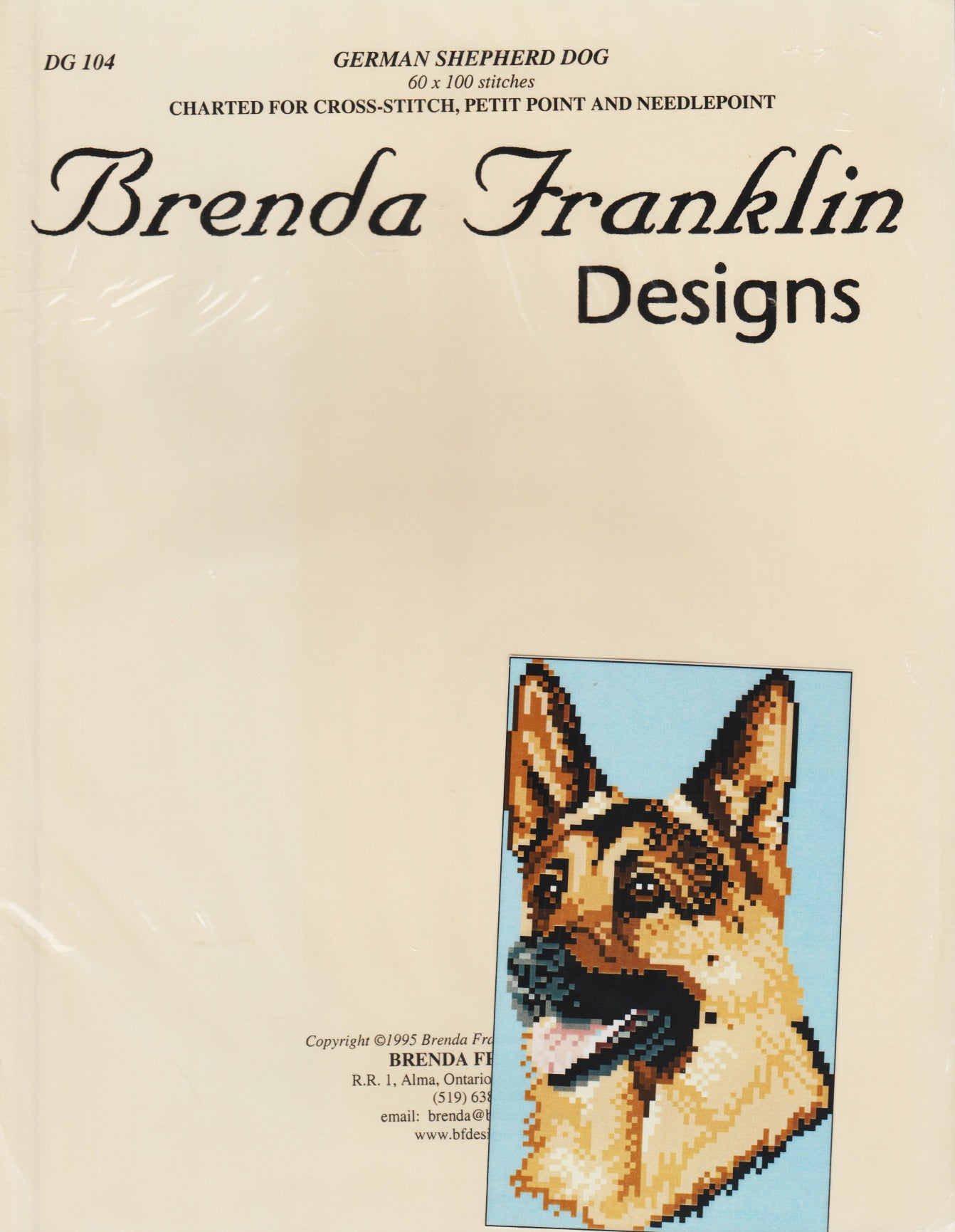 Brenda Franklin Designs German Shepherd DG104 dog cross stitch pattern