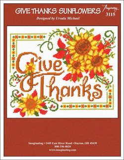 Imaginating Give Thanks Sunflowers 3115 Thanksgiving cross stitch pattern