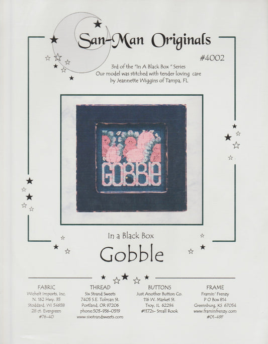 San-Man Originals Gobble 4002 thanksgiving turkey cross stitch pattern