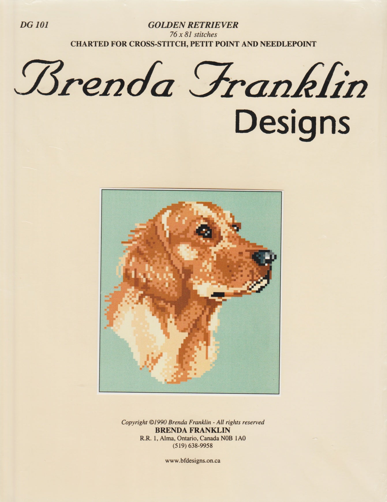 Brenda Franklin Designs Golden Retriever DG101 cross stitch pattern