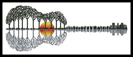 Artecy Guitar Landscape Sunset cross stitch pattern