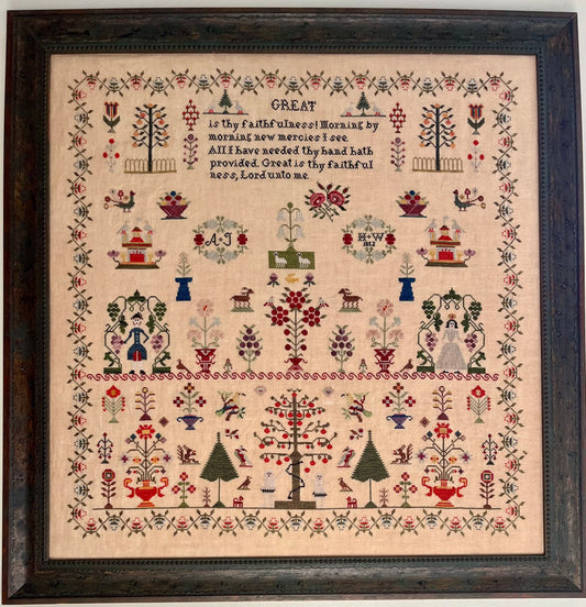 Running With Needles & Scissors HW 1852 reproduction sampler cross stitch pattern