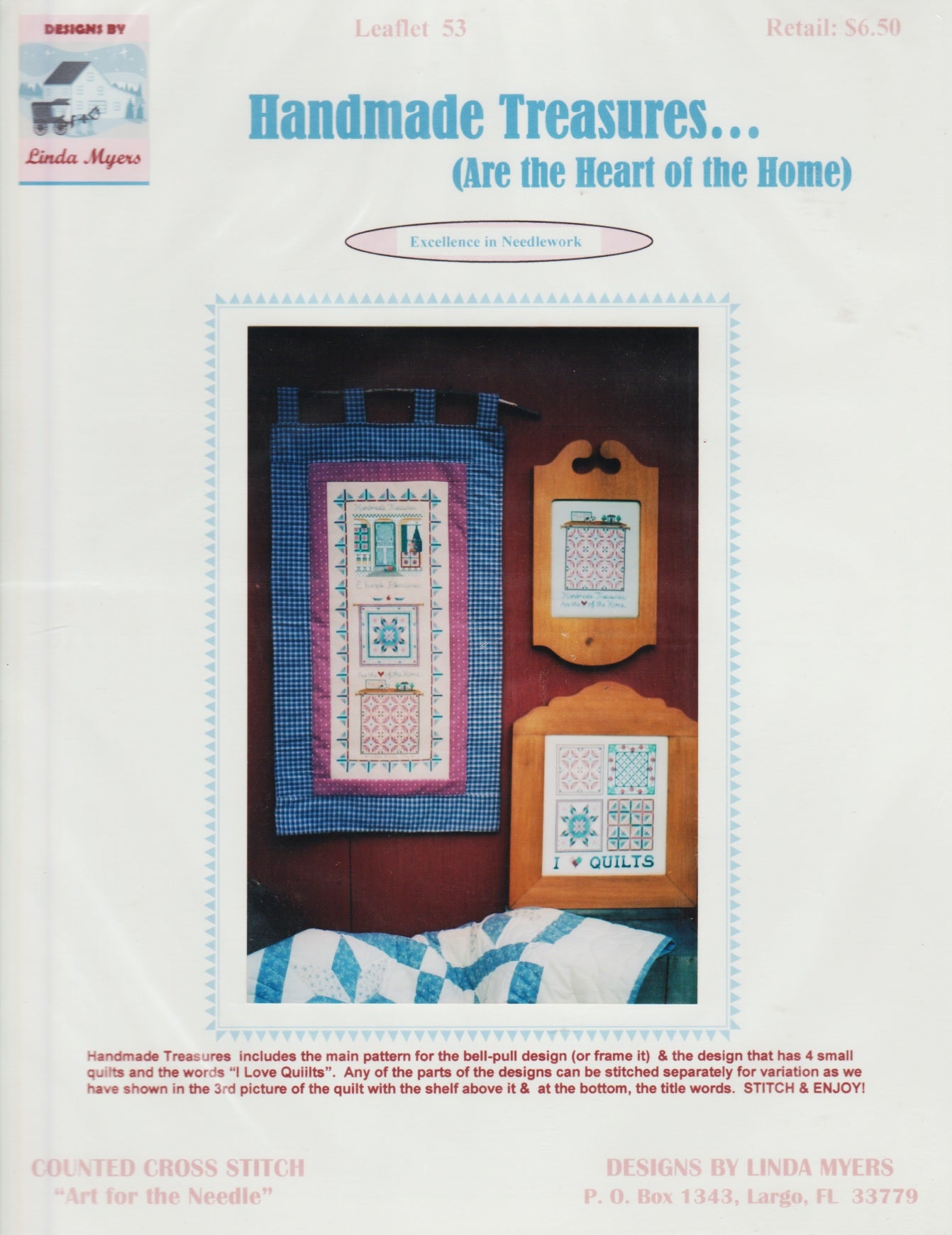 Linda Myers Handmade Treasures are the heart of the home 53 cross stitch pattern