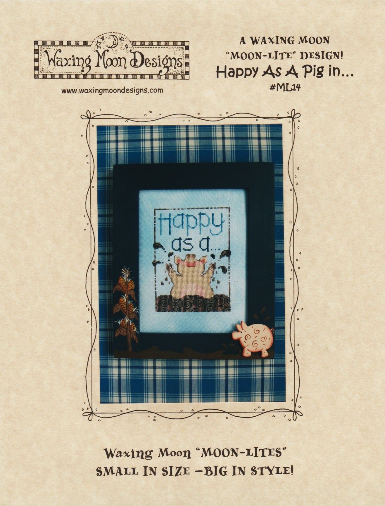 Waxing Moon Happy As A Pig In ML14 cross stitch pattern