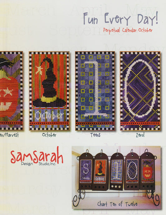 Sam Sarah Happy Falling Leaves cross stitch pattern