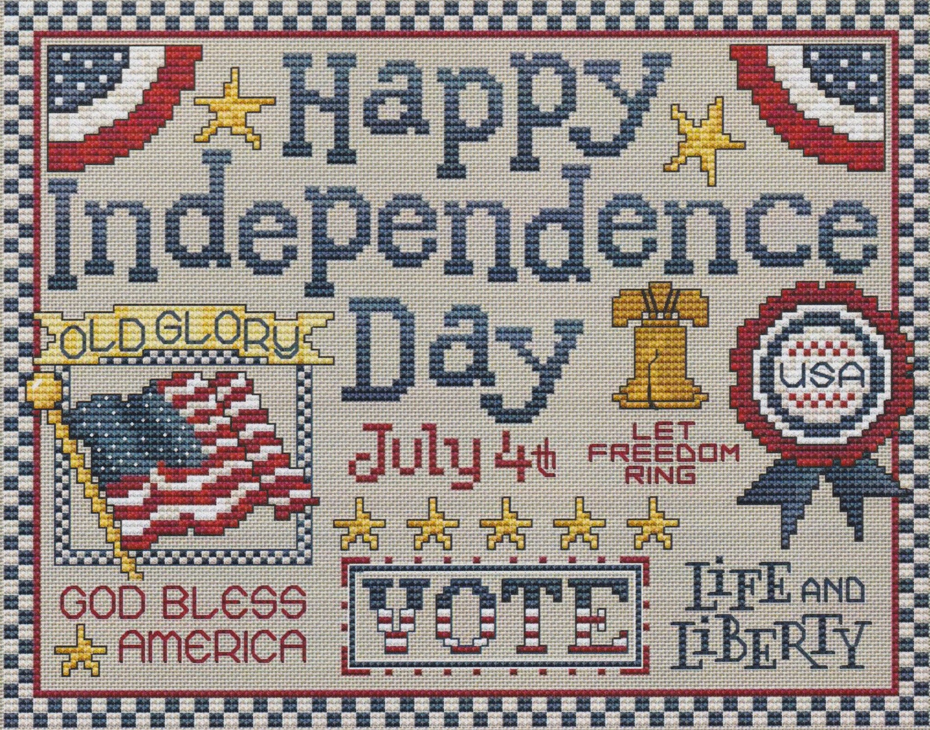 Sue Hillis Happy Independence Day L441 patriotic 4th of July cross stitch pattern