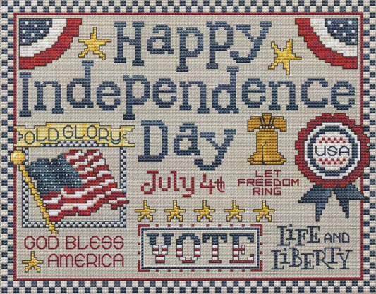 Sue Hillis Happy Independence Day L441 patriotic 4th of July cross stitch pattern