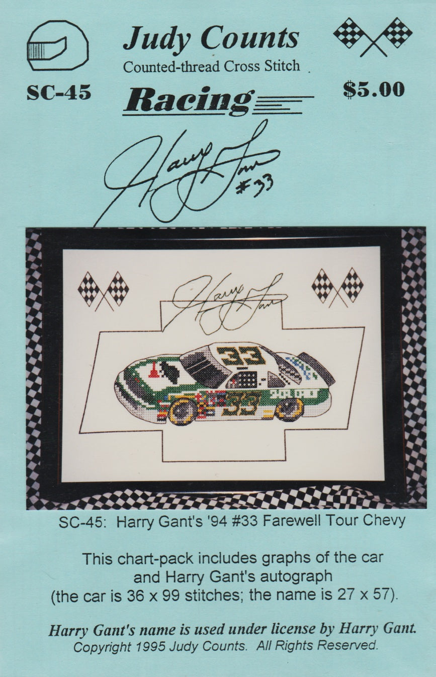 Judy Counts Harry Gant's '94 #33 Farewell Tour Chevy racing cross stitch pattern