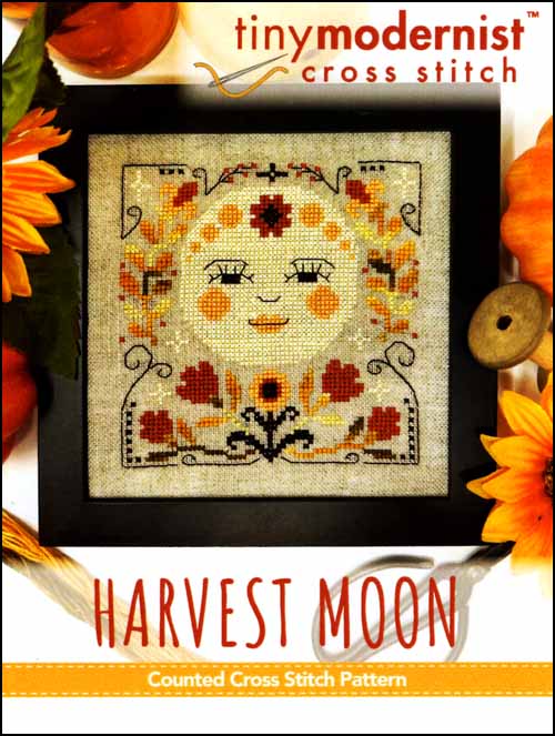 Tiny Modernist Harvest Moon Thanksgiving cross stitch pattern