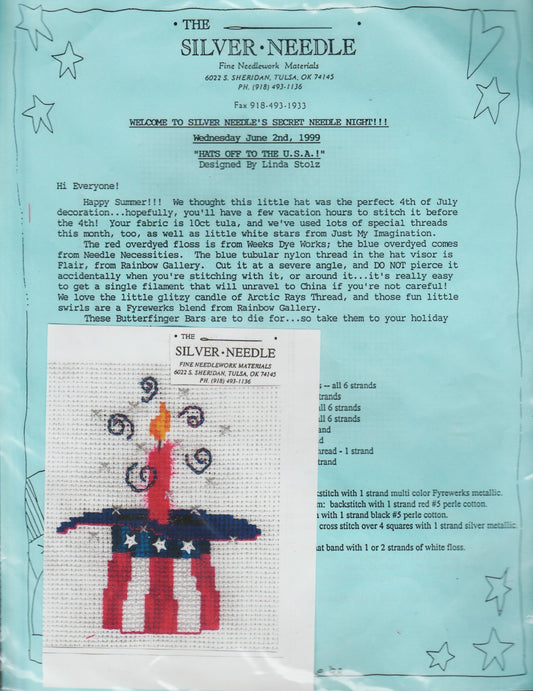 The Silver Needle Hats Off To The USA patriotic cross stitch kit