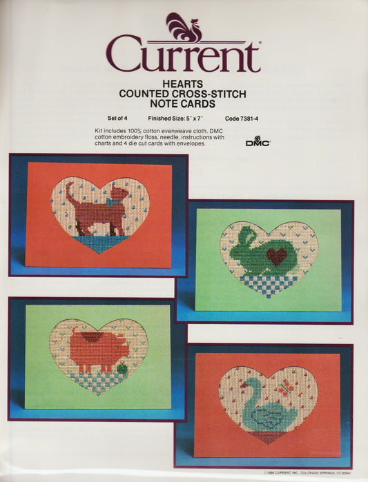 Current Hearts Note Cards cross stitch kit