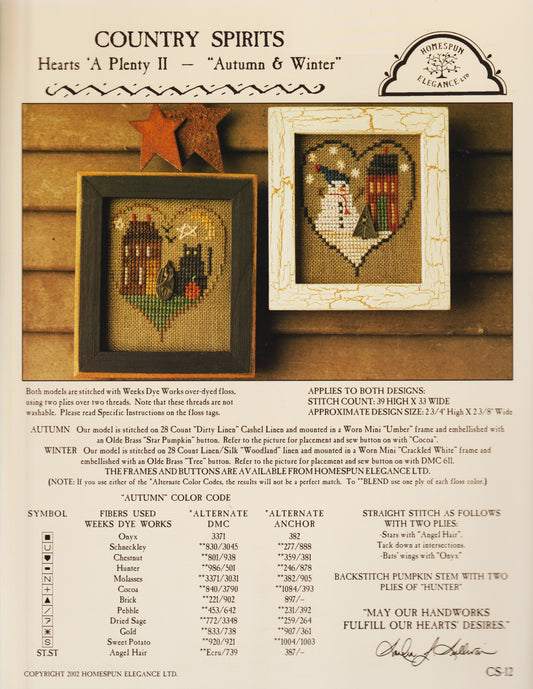 Homespun Elegance Hearts 'A Plenty Autumn & Winter cross stitch pattern