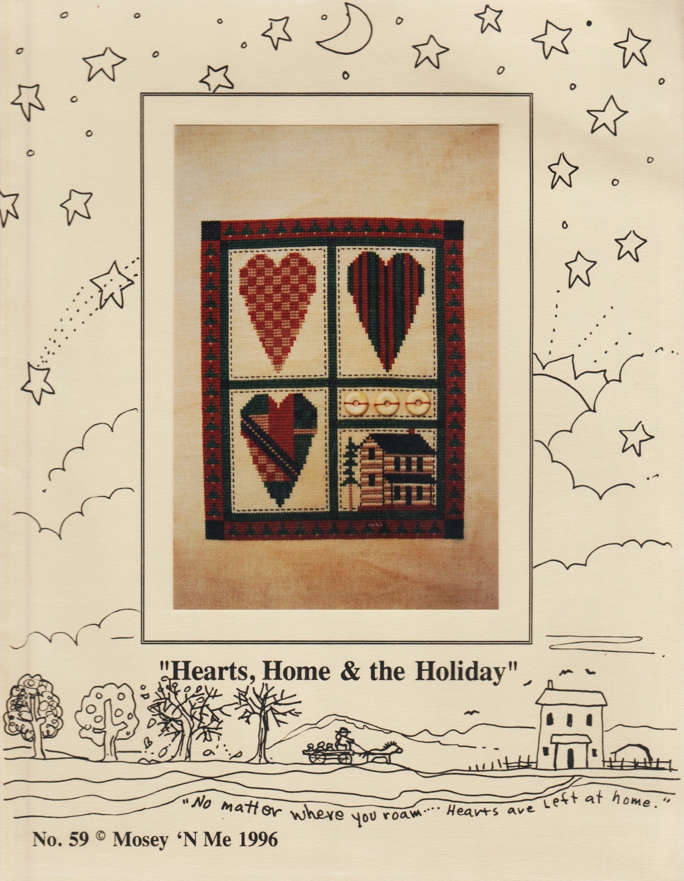 Mosey 'N Me Hearts, Home & the Holiday cross stitch pattern