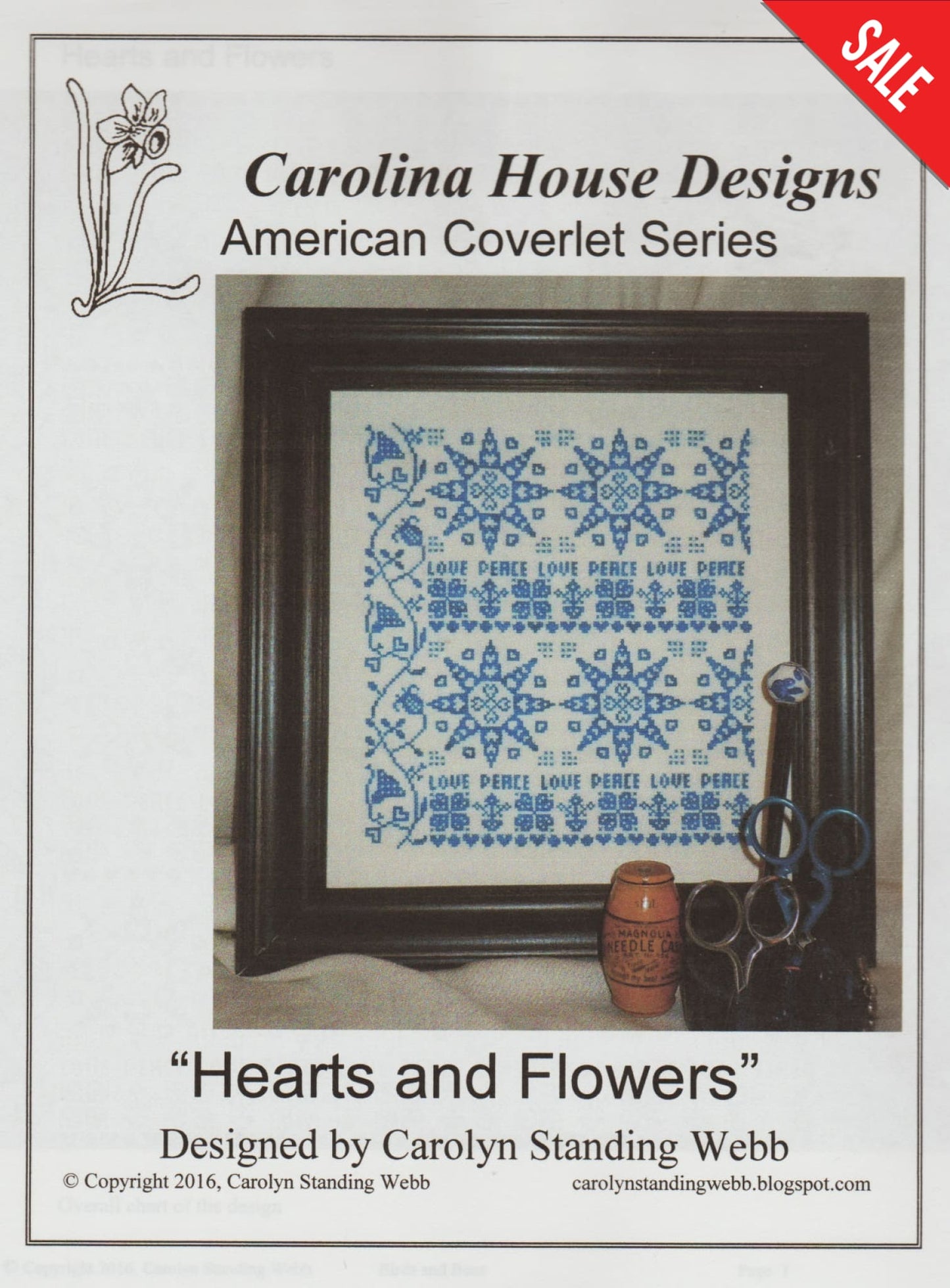 Carolina House Designs Hearts and Flowers cross stitch sampler pattern