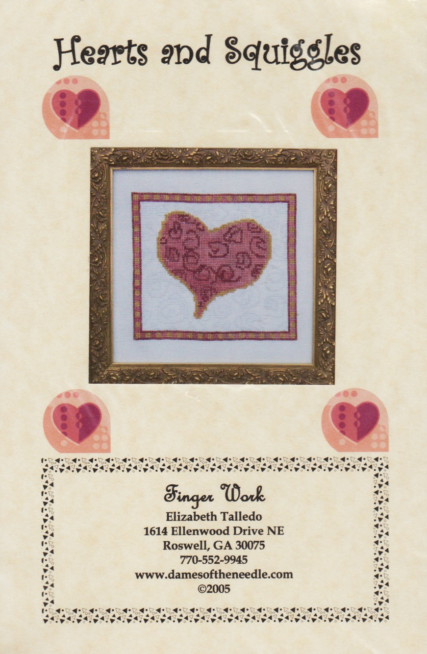 Finger Work Hearts and Squiggles cross stitch pattern