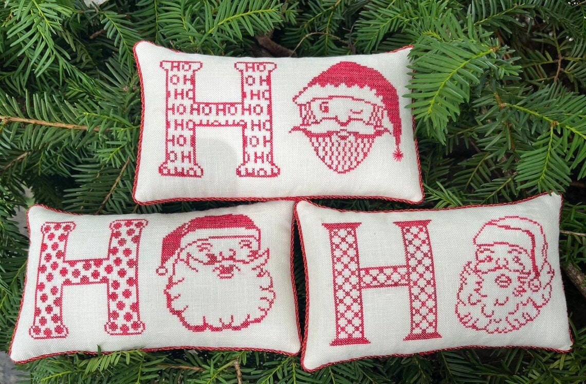 Running With Needles and Scissors Ho Ho Ho christmas santa pillow cross stitch pattern