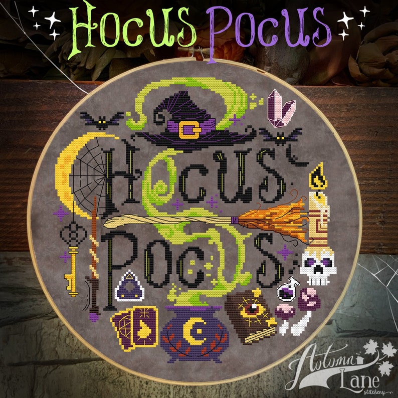 Autumn Lane Stitchery Hocus Pocus halloween cross stitch pattern