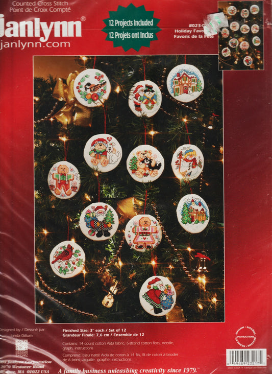 JanLynn Holiday Favorites 23-0217 christmas ornament cross stitch kit