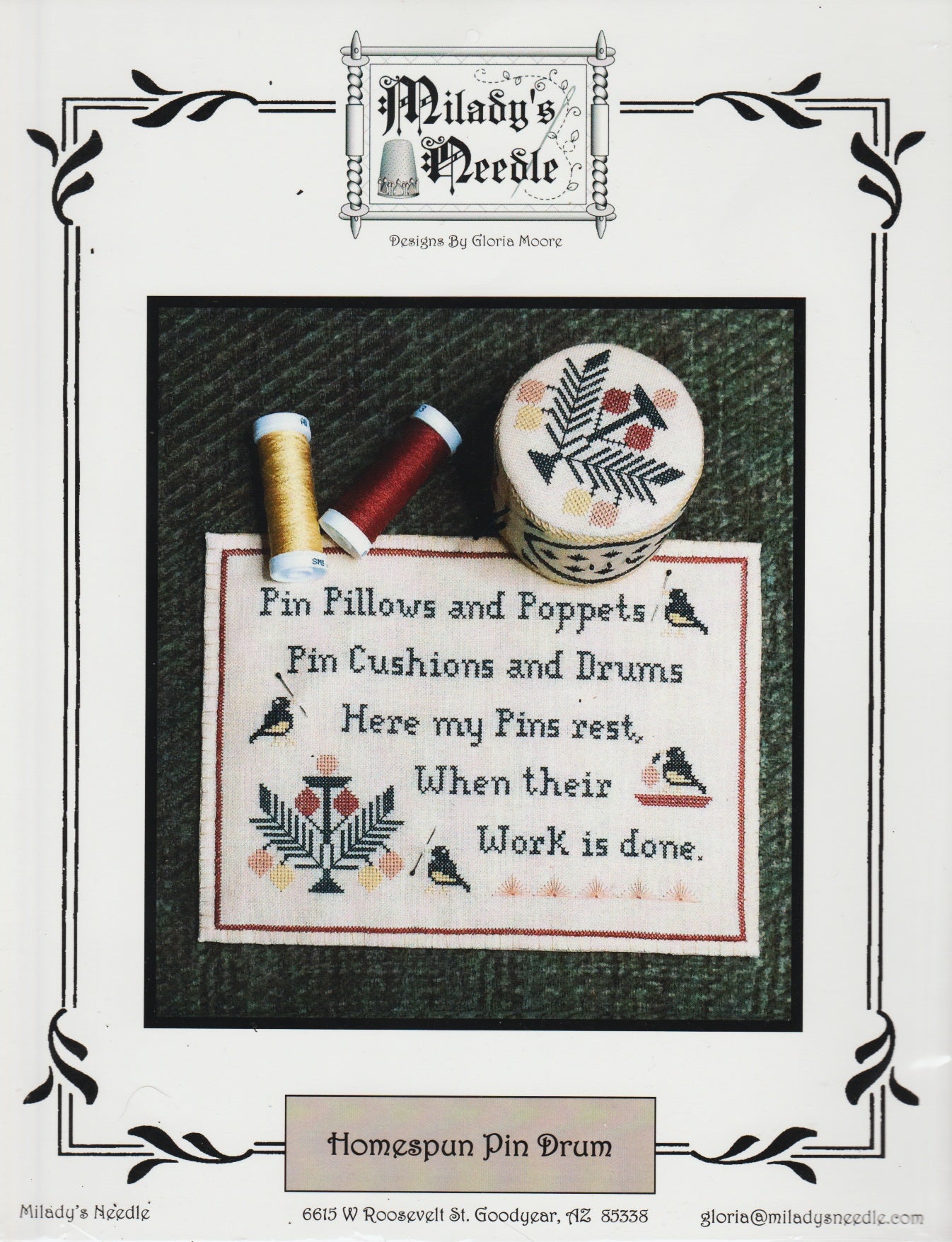 Milady's Needle Homespun Pin Drum cross stitch pattern