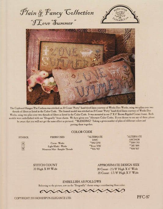 Homespun Elegance I Love Summer PFC-87 cross stitch pattern