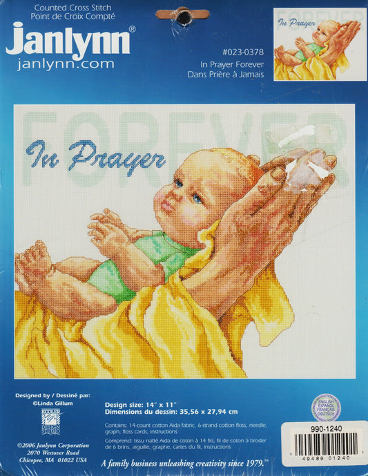 JanLynn In Prayer Forever 023-0378 baby religious cross stitch pattern