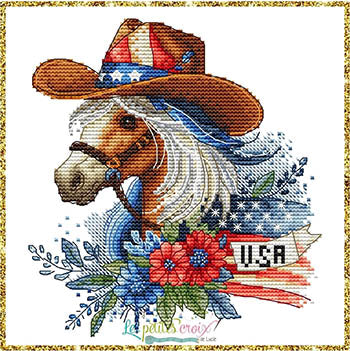 Les Petites croix de lucie Independence Day Horse patriotic cross stitch pattern