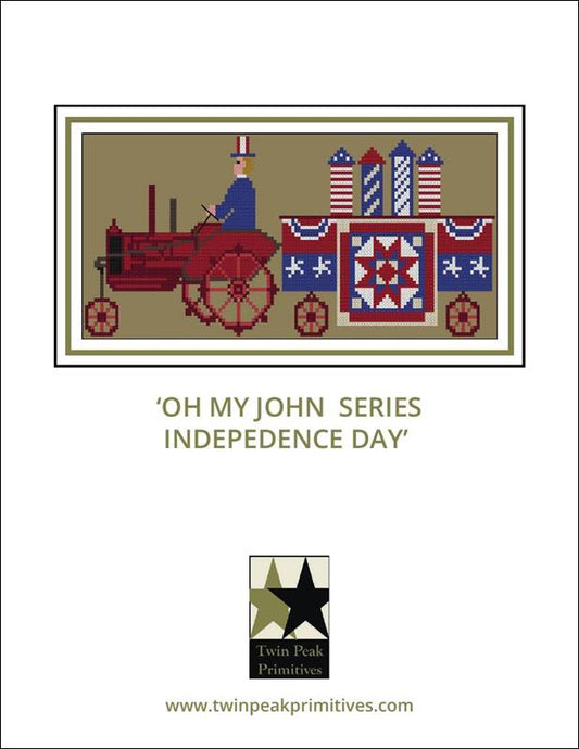 Twin Peak Primitives Independence Day Oh My John Series patriotic cross stitch pattern