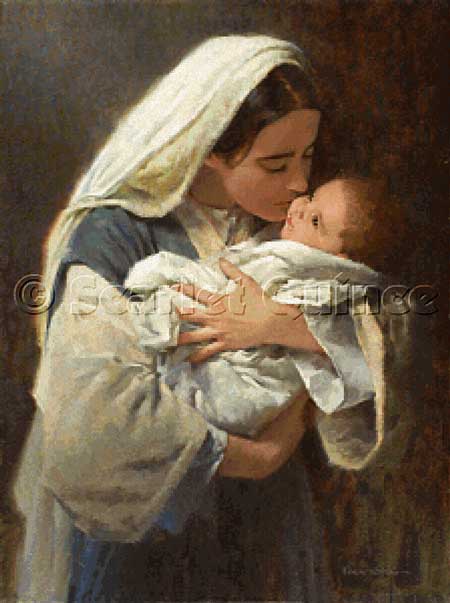 Scarlet Quince Kissing the Face of God religious madona jesus cross stitch patterns