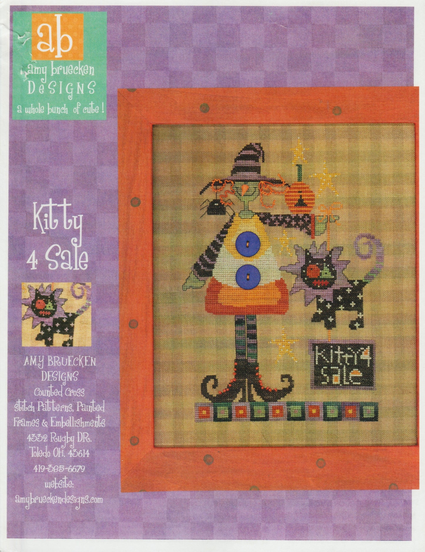 Amy Bruecken Kitty 4 Sale Halloween witch cross stitch pattern