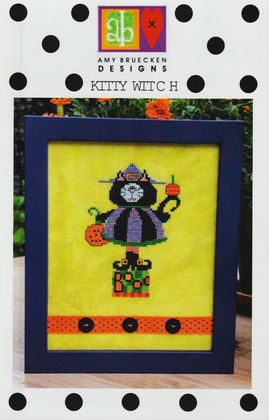 Any Bruecken Kitty Witch halloween cross stitch pattern