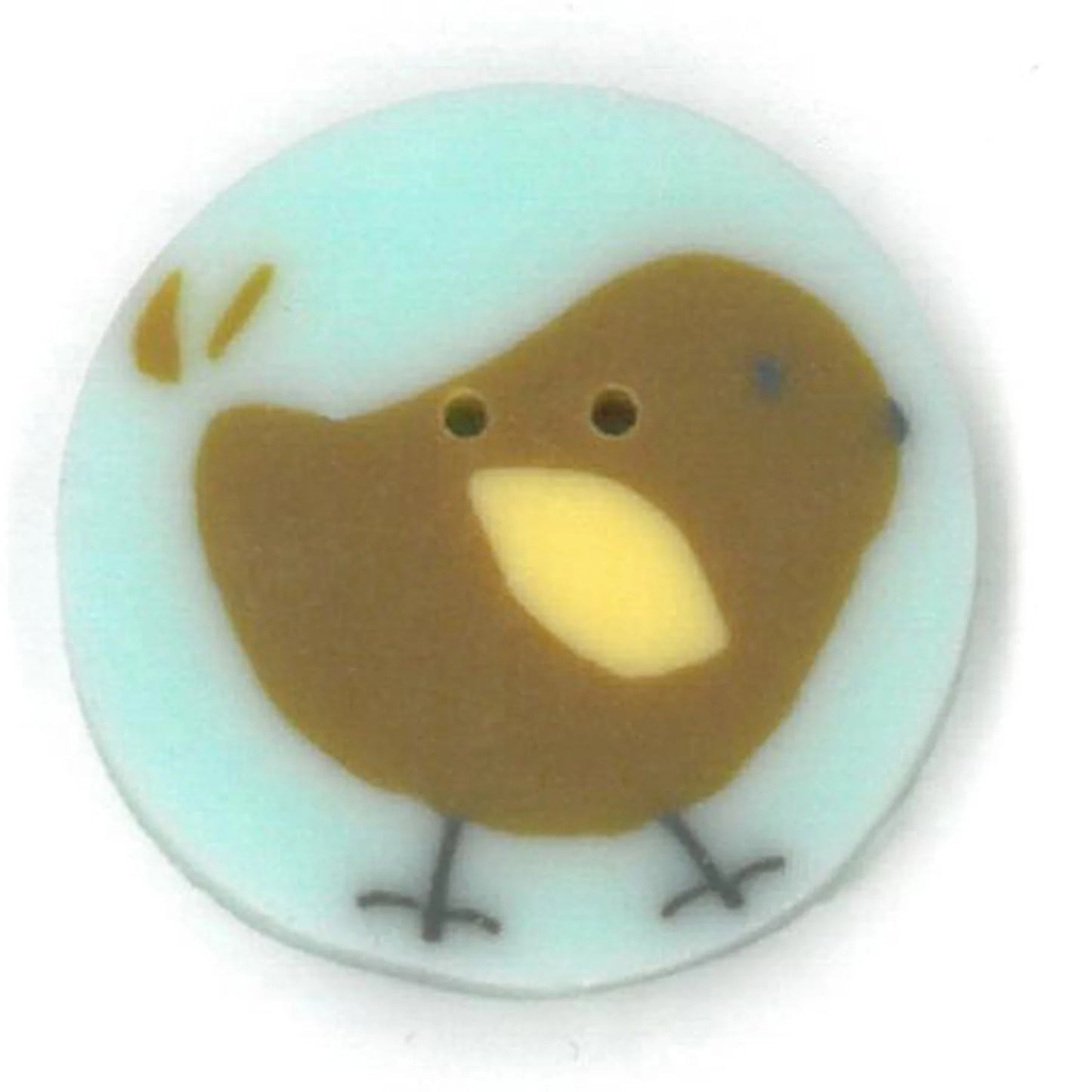 Just Another Button Company Brown Tweet on Teal, LC1010 2-hole clay cross stitch button