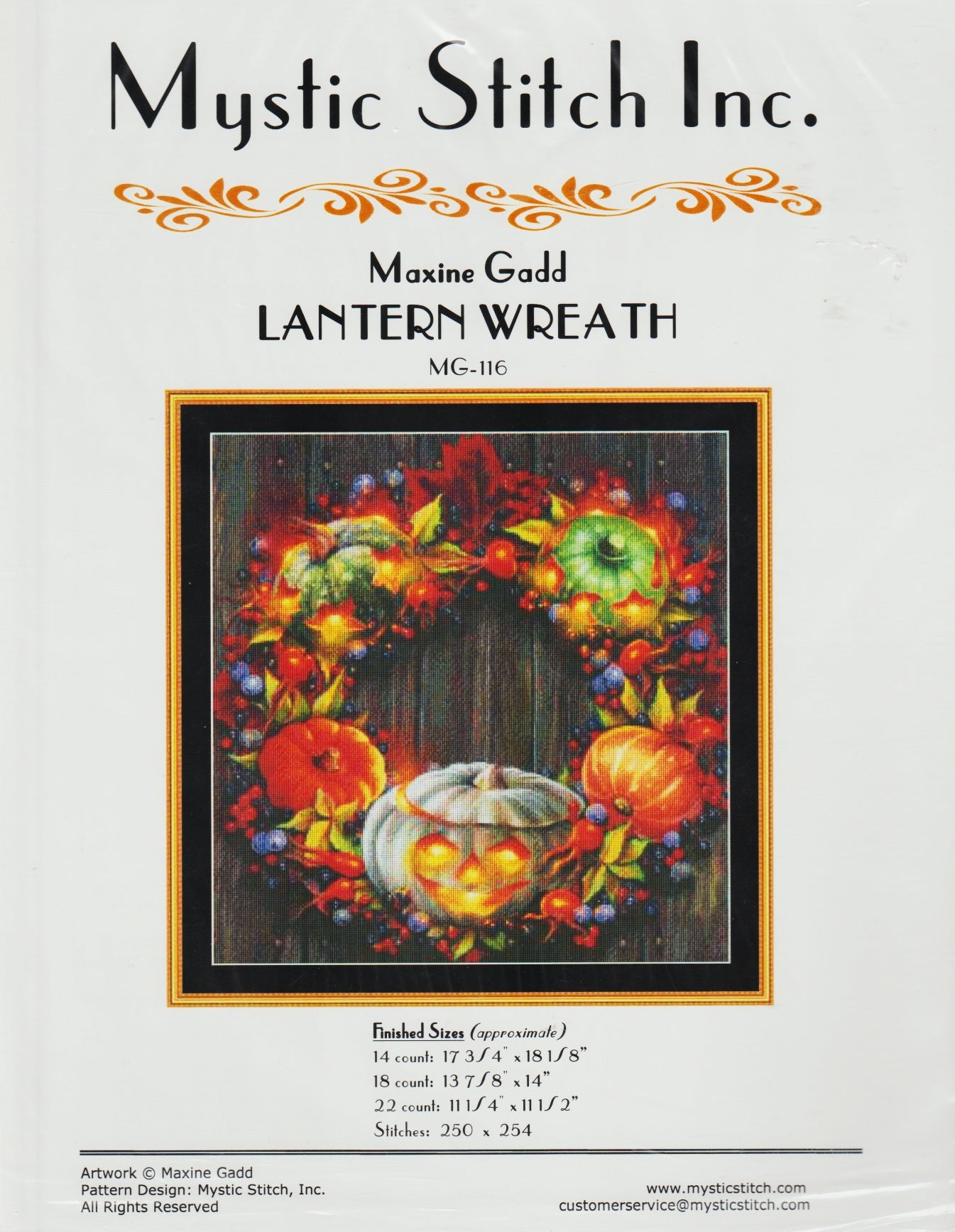 Mystic Stitch Maxine Gadd Lantern Wreath MG-116 cross stitch pattern