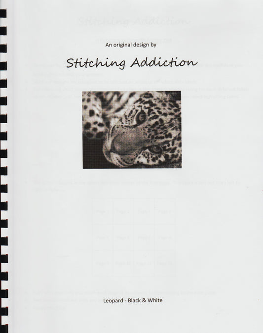 Stitching Addiction Leopard - Black & White cross stitch pattern